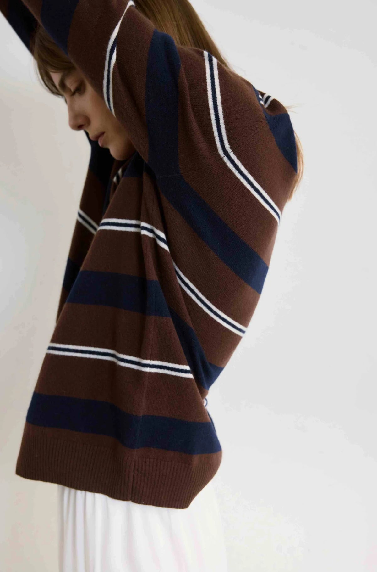 Lightweight Wool Polo in Brown Stripes