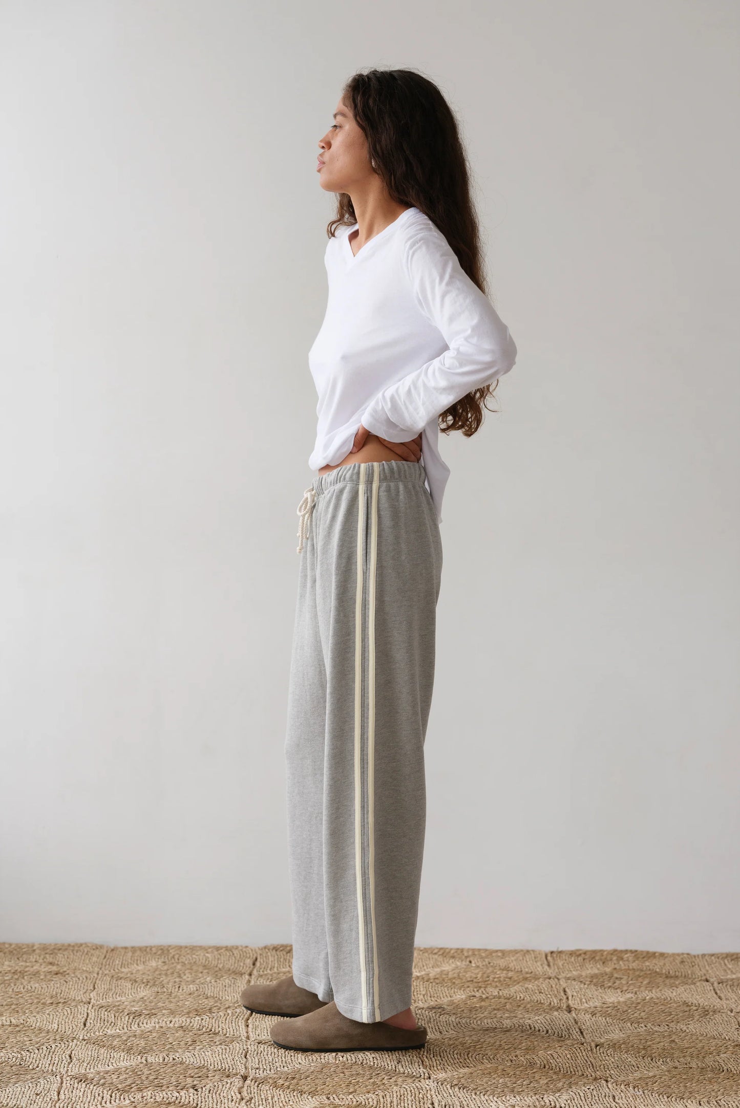 The Eco-Terry Stripe Pant in Heather Grey