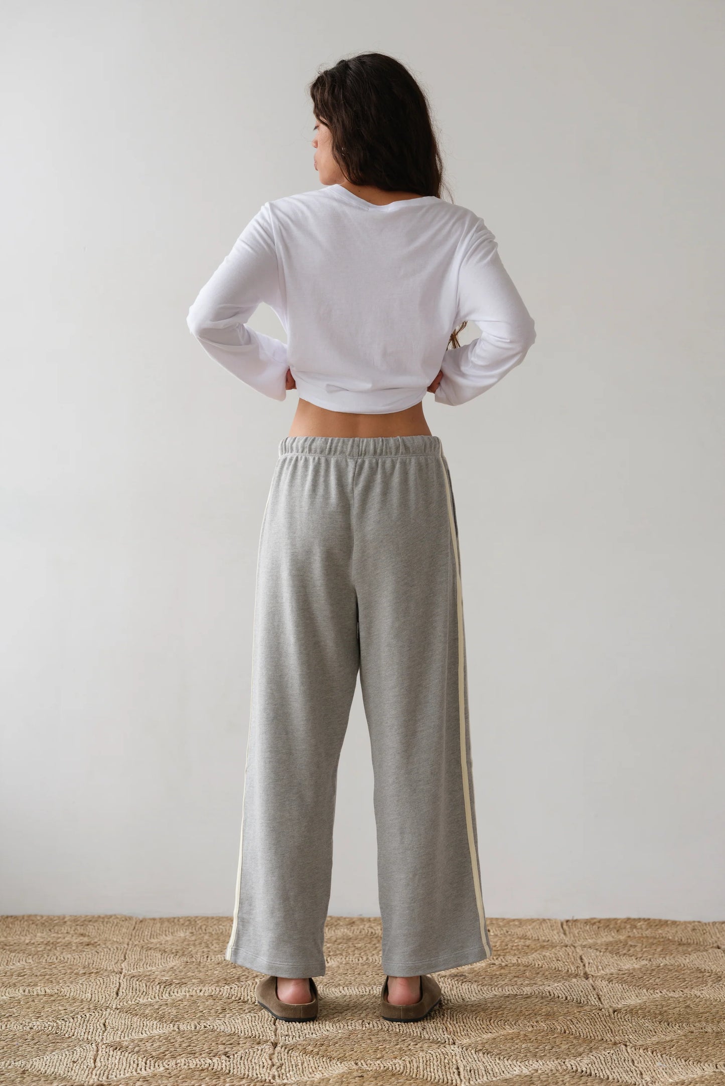 The Eco-Terry Stripe Pant in Heather Grey