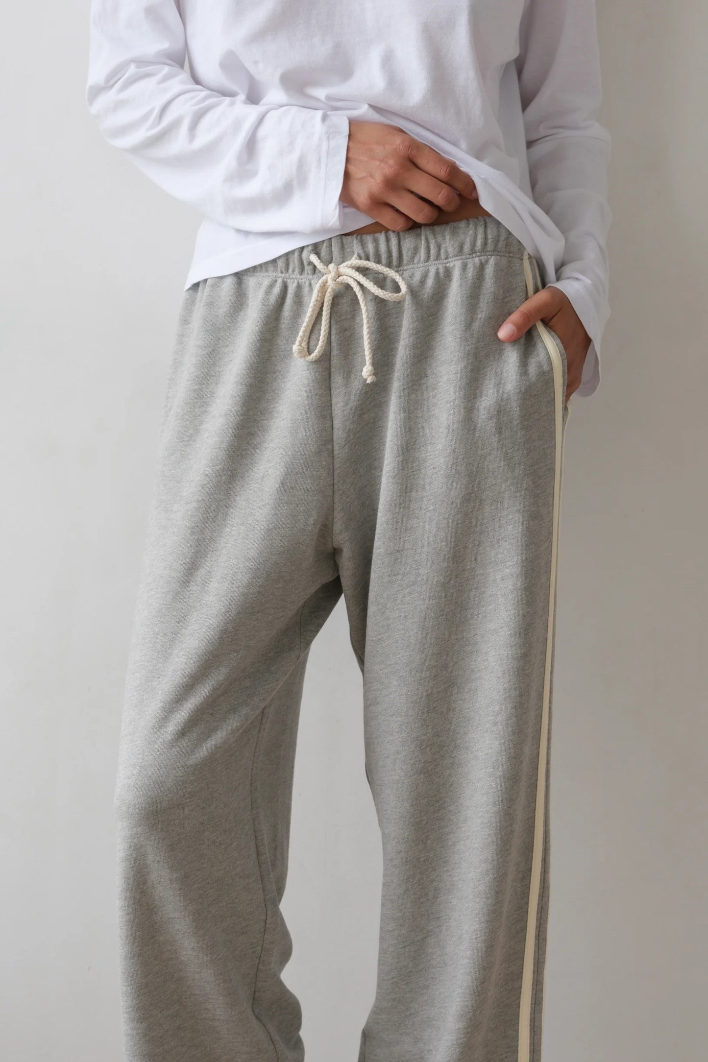 The Eco-Terry Stripe Pant in Heather Grey