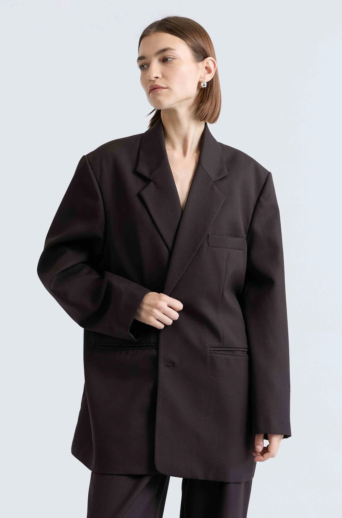 Oversized Double Button Blazer in Dark Espresso