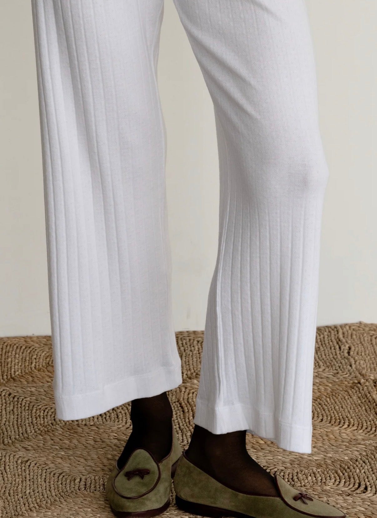 The Pointelle Simple Crop Pant in Powder