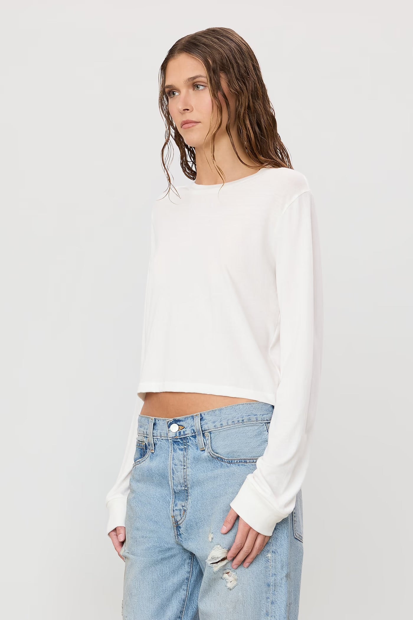 Long Sleeve Boxy Tee in Ivory