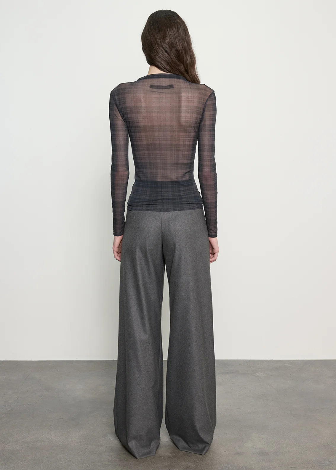 Mesh L/S Twist Top in Plaid