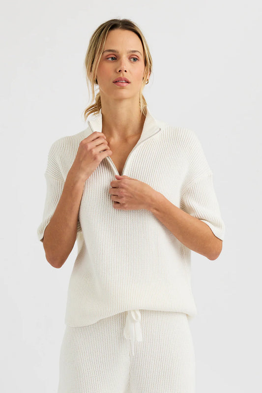 Graham Short Sleeve 1/4 Zip in Ivory