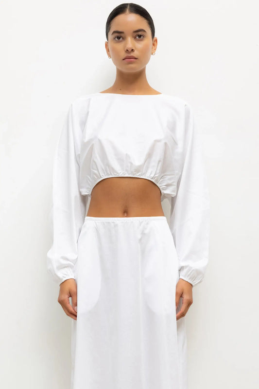 YOKO LONG SLEEVE BLOUSON TOP IN WHITE
