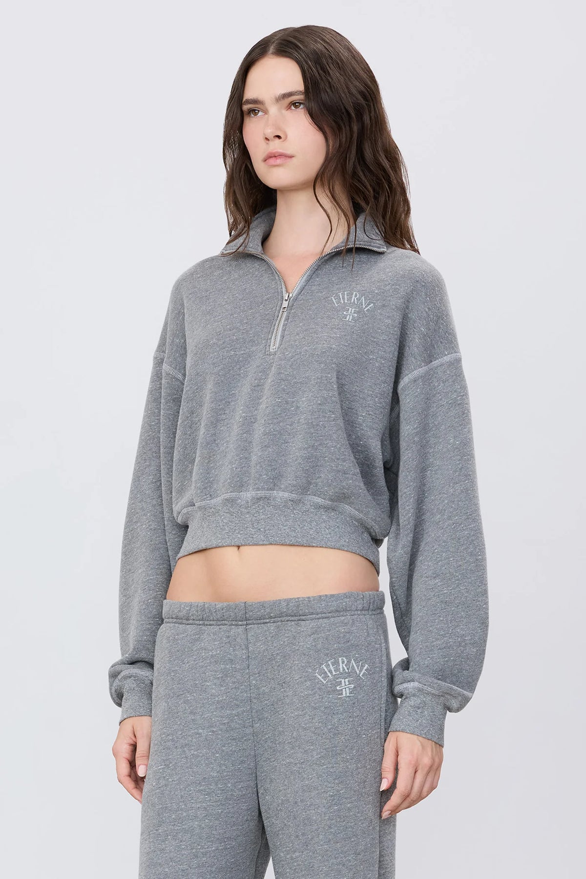 Cropped Half Zip Sweatshirt in Dark Heather Grey