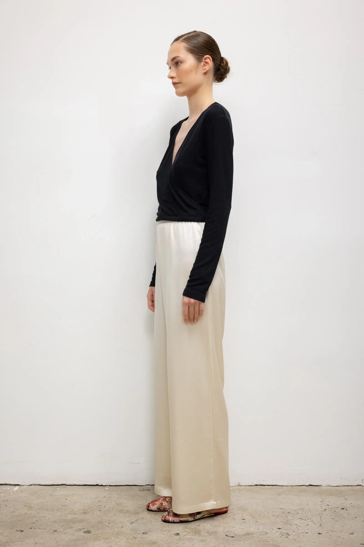 Lauren Crop Wrap Top in Black