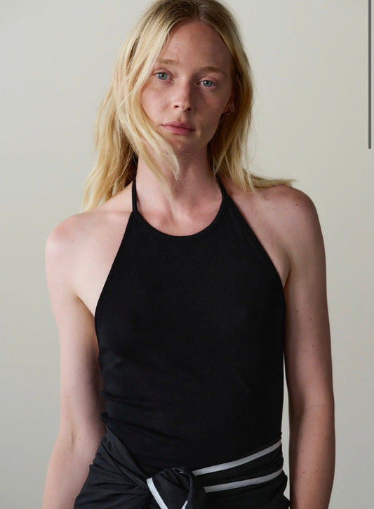 The Baby Rib Halter Top in Jet