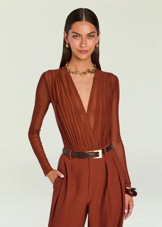 Agnes Mesh Bodysuit in Copper Clay