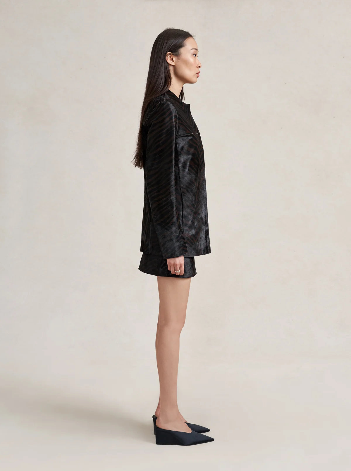 Cropped Perry Coat in Black/Chocolate Tiger