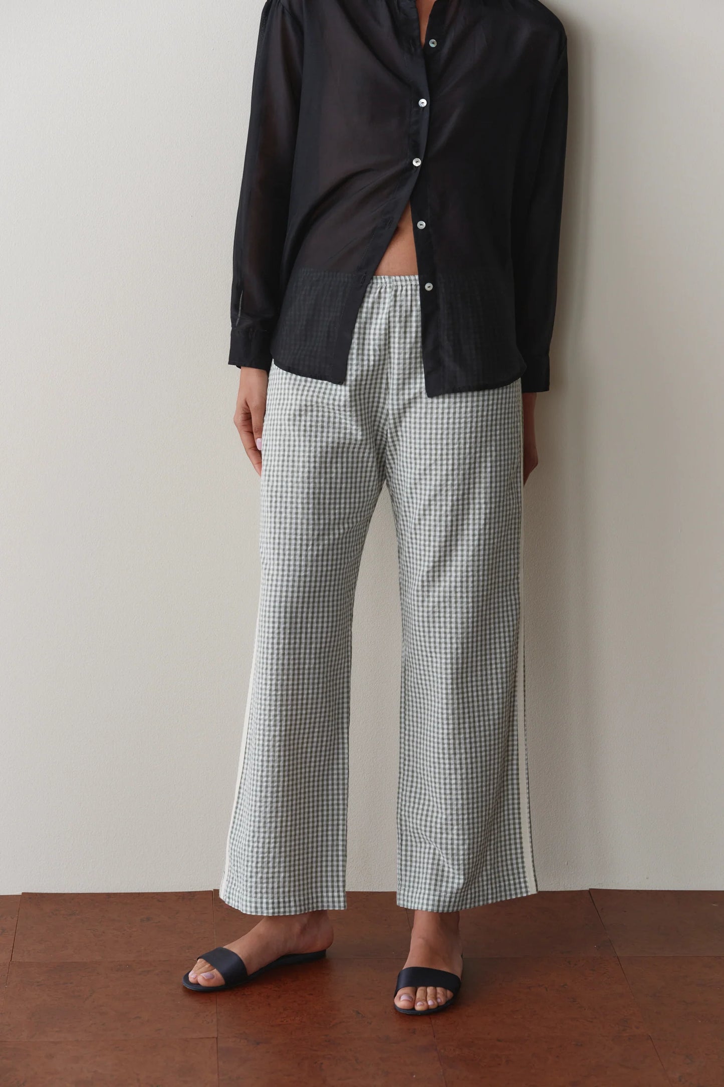 The Cotton Gingham Stripe Crop Pant in Dill