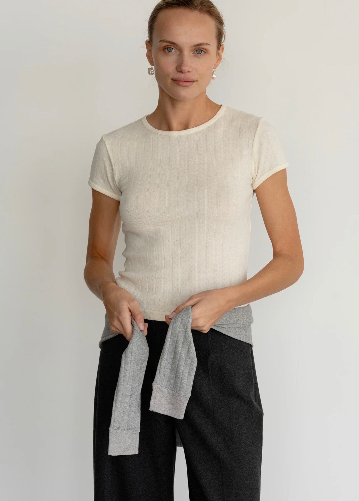 The Pointelle Baby Tee in Cream