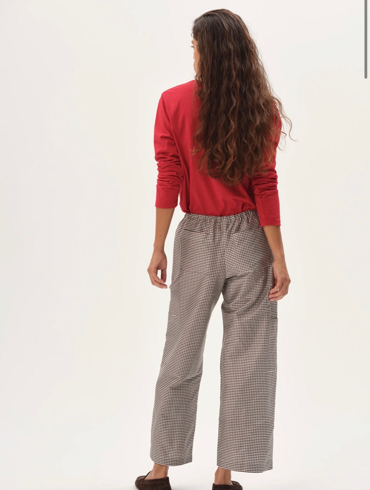 The Tafetta Gingham Drawstring Cargo Pant in Espresso