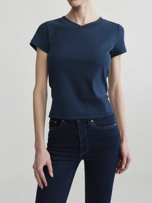 Shrunken V-Neck Tee in Navy