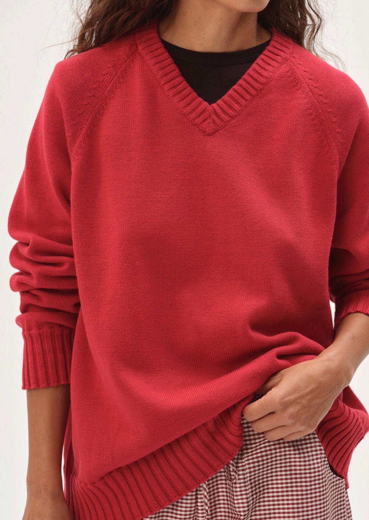 The Cotton Knit V-Neck Sweater in Bell Pepper