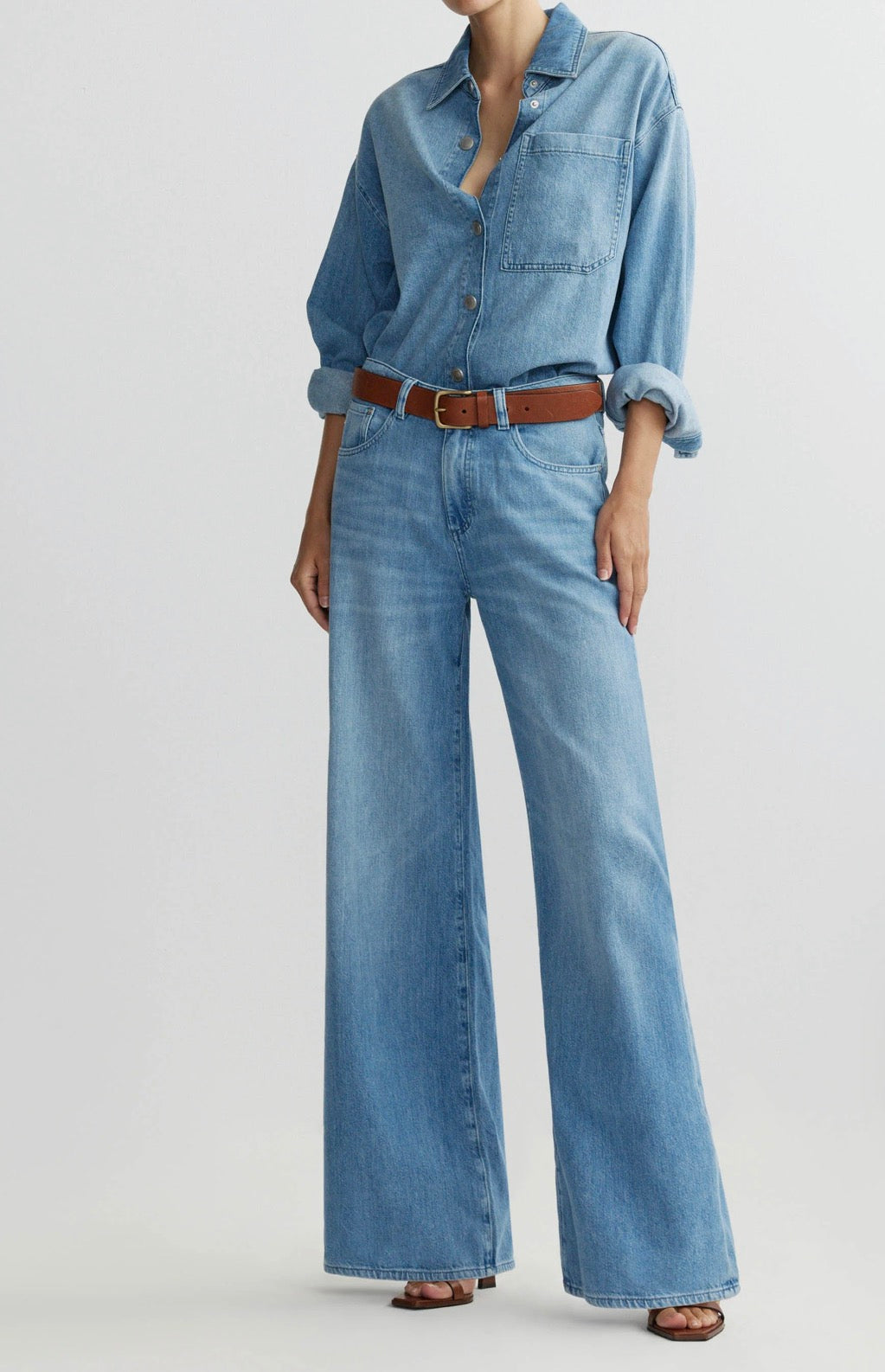 Alex Baggy Wide Leg Low Rise 32' in Riverbank Aura