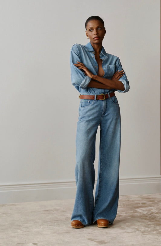 Alex Baggy Wide Leg Low Rise 32' in Riverbank Aura