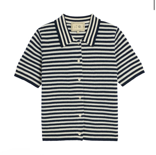 Leslie Stripe Cashmere Cardigan in Ivory/Navy