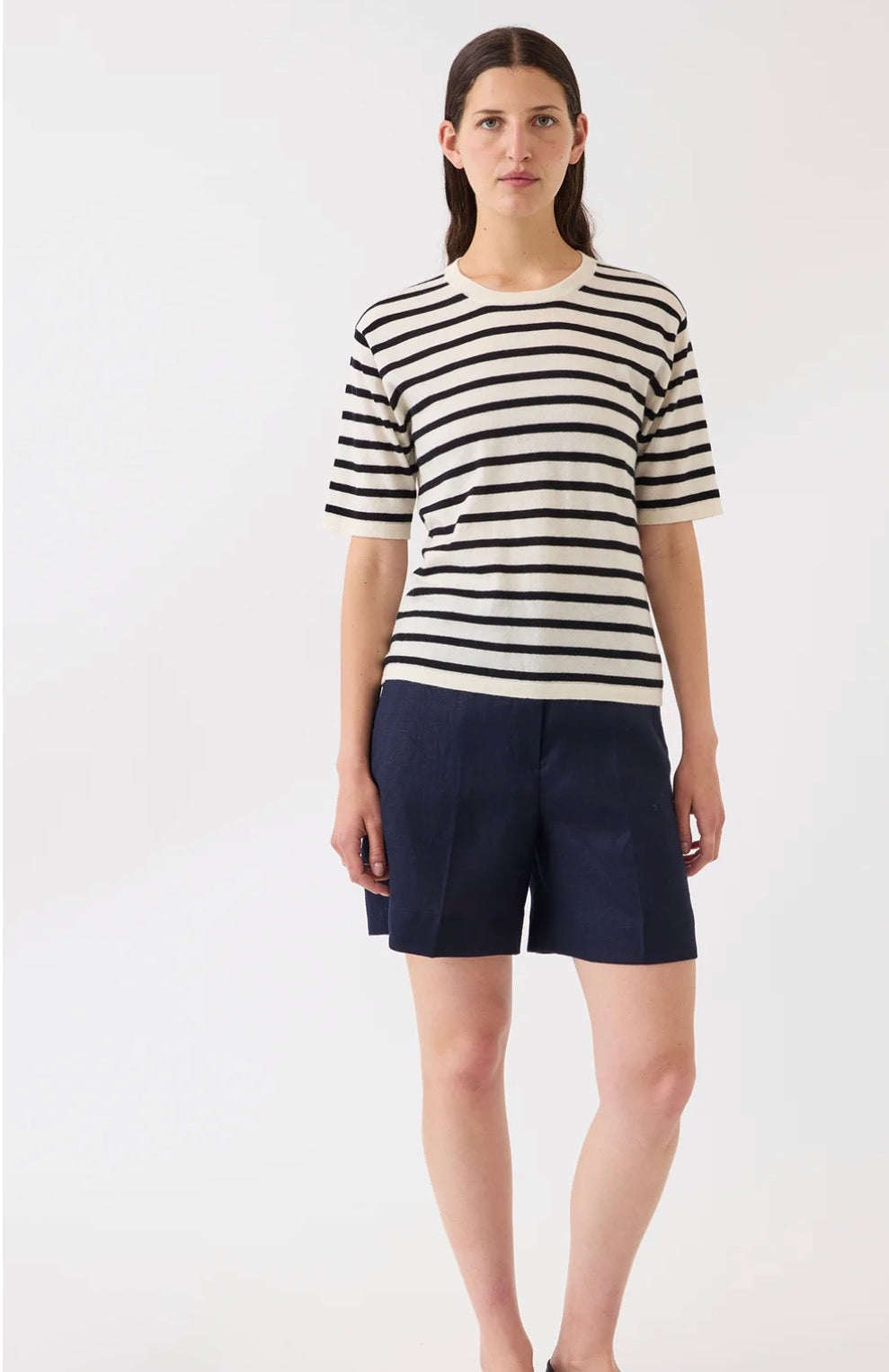 Remy Stripe Superfine Cashmere Top in Ivory/Black