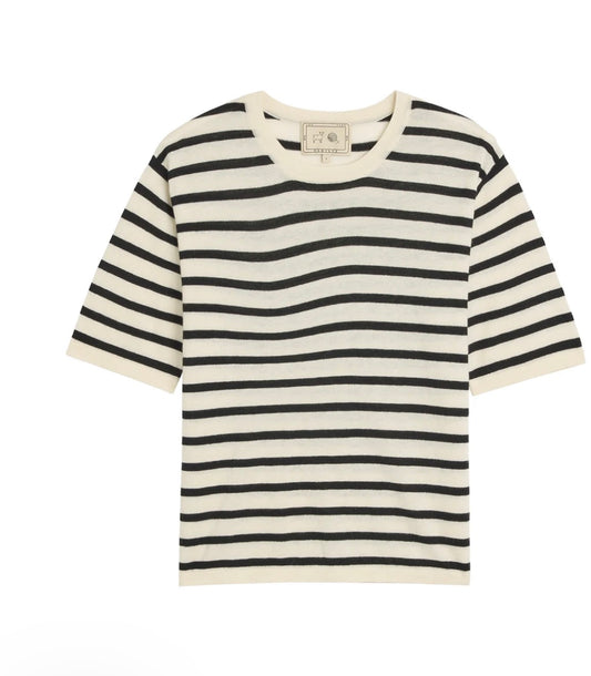 Remy Stripe Superfine Cashmere Top in Ivory/Black