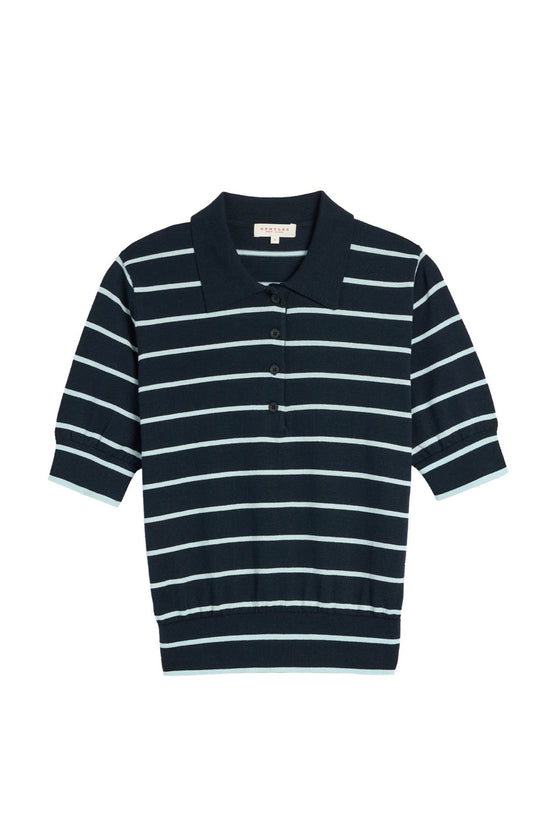 Cameron Stripe Cotton Polo Top in Navy/Glacier