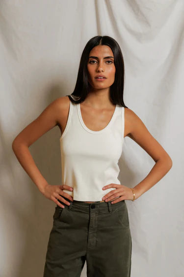 Blondie Structured Rib Bra Friendly Tank in Bright Ivory