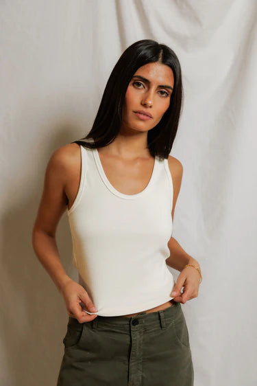 Blondie Structured Rib Bra Friendly Tank in Bright Ivory
