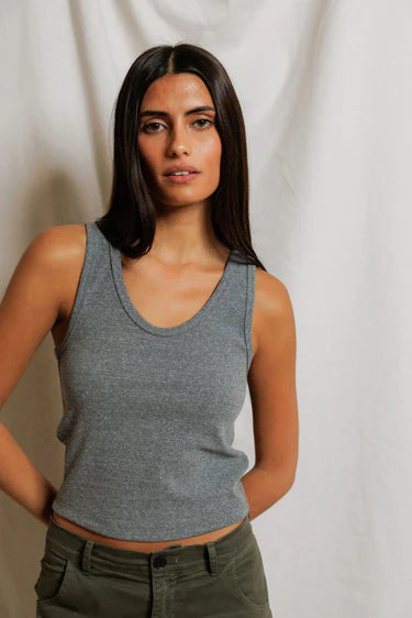 Blondie Structured Rib Bra Friendly Tank in Dark Heather Grey