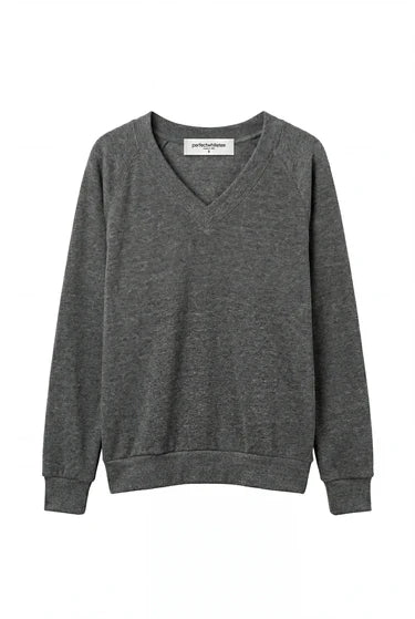Sinead Relaxed French Terry V Neck Sweatshirt in Dark Heather Grey