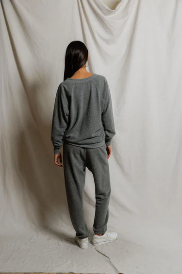 Sinead Relaxed French Terry V Neck Sweatshirt in Dark Heather Grey