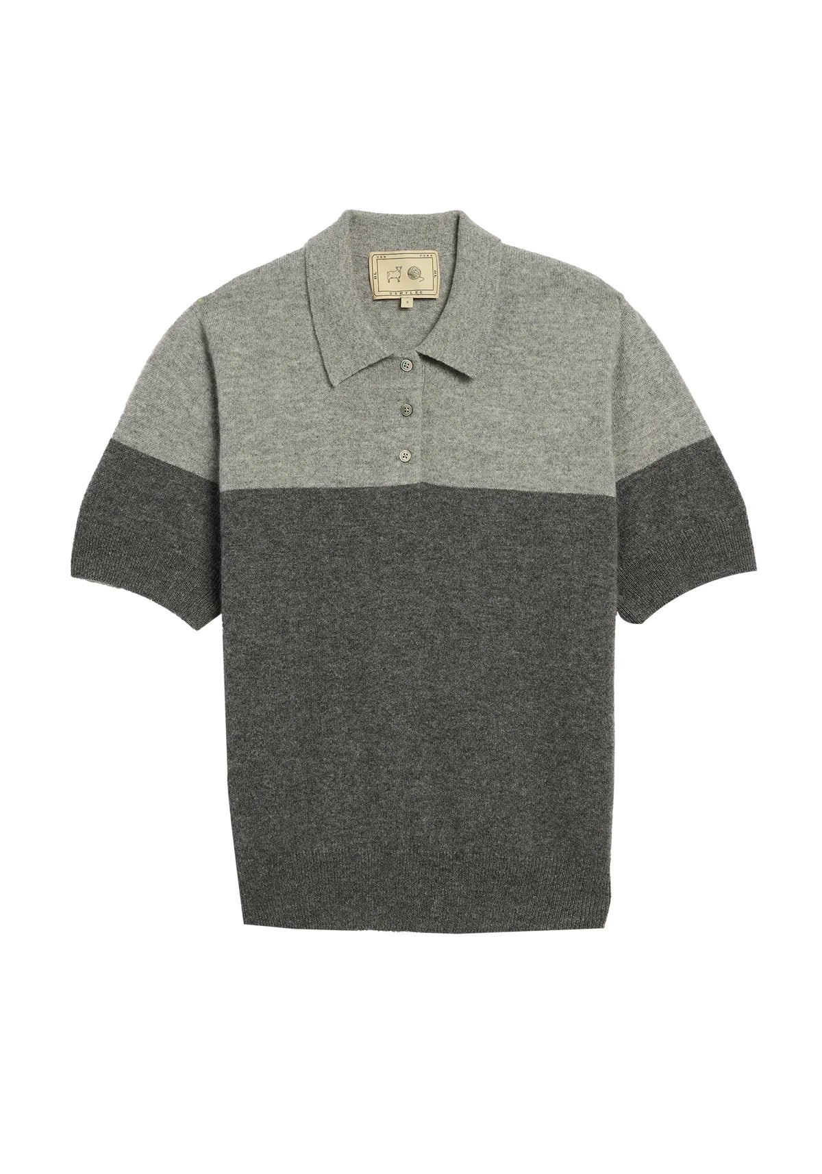 Joyce Cashmere Polo Top in Dark Heather Grey/Ash Grey