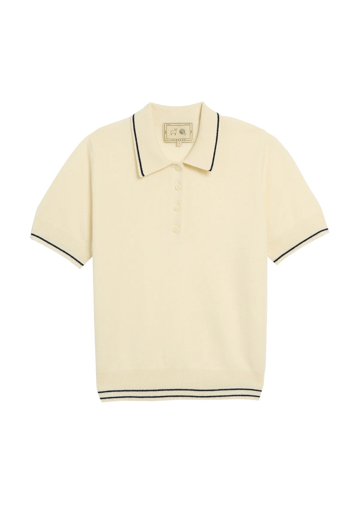 Elyse Cashmere Polo Top in Ivory/Navy
