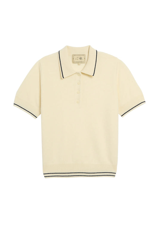 Elyse Cashmere Polo Top in Ivory/Navy