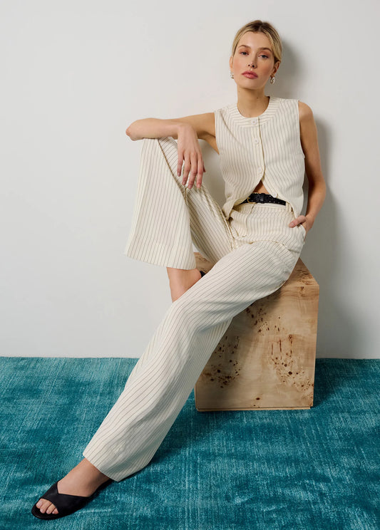 The Fine Line Pant in Cream Pinstripe