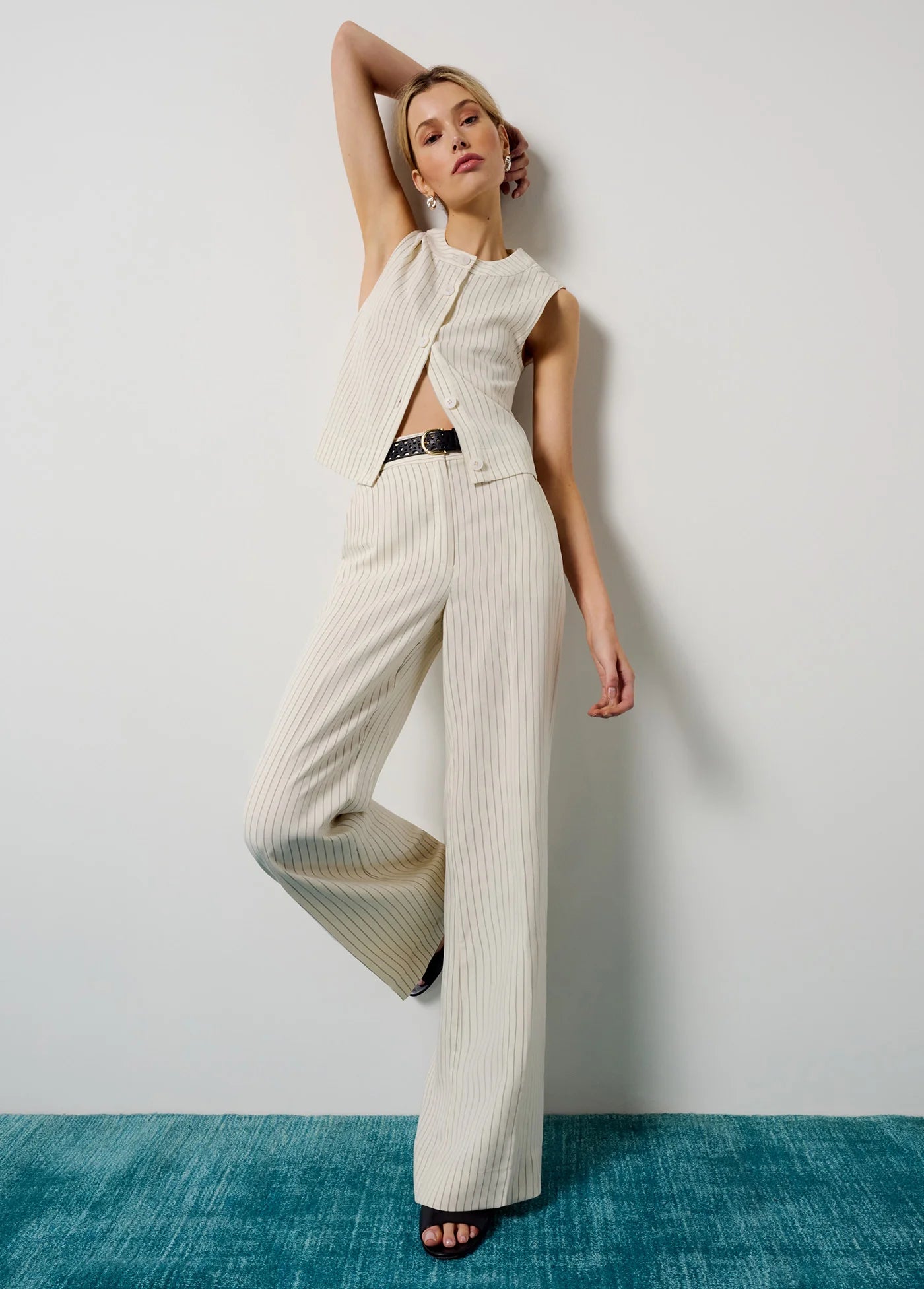 The Fine Line Pant in Cream Pinstripe
