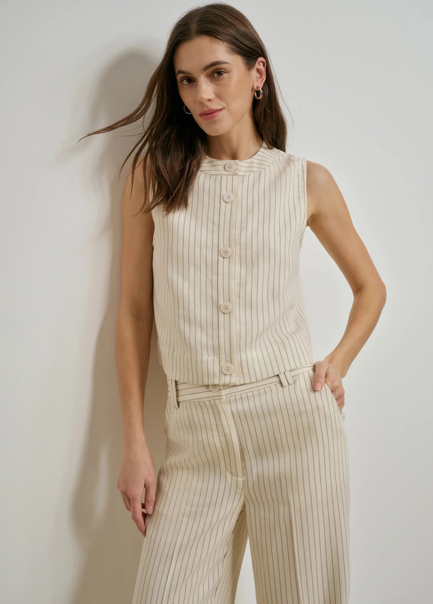 The Fine Line Top in Cream Pinstripe