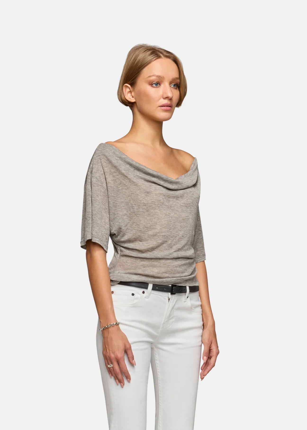 Madeo Cowl Neck Tee in Heather Grey