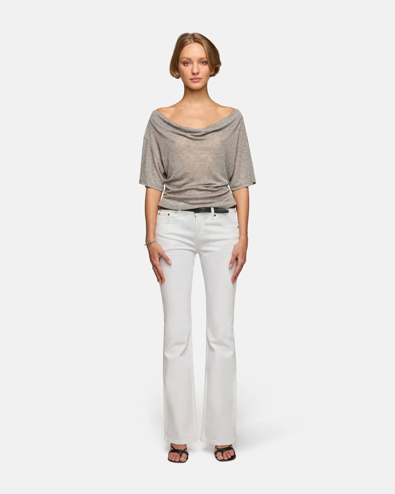 Madeo Cowl Neck Tee in Heather Grey