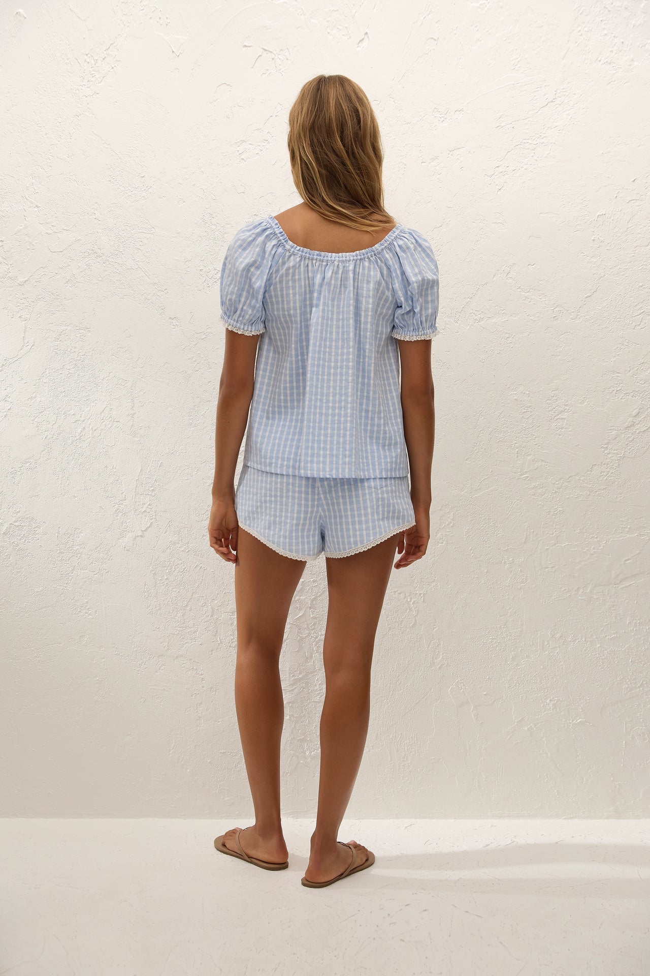 Lonny Short in Paloma Check - Light Blue White