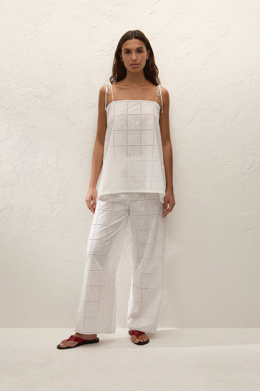 Mora Pant in Handkerchief Broderie White
