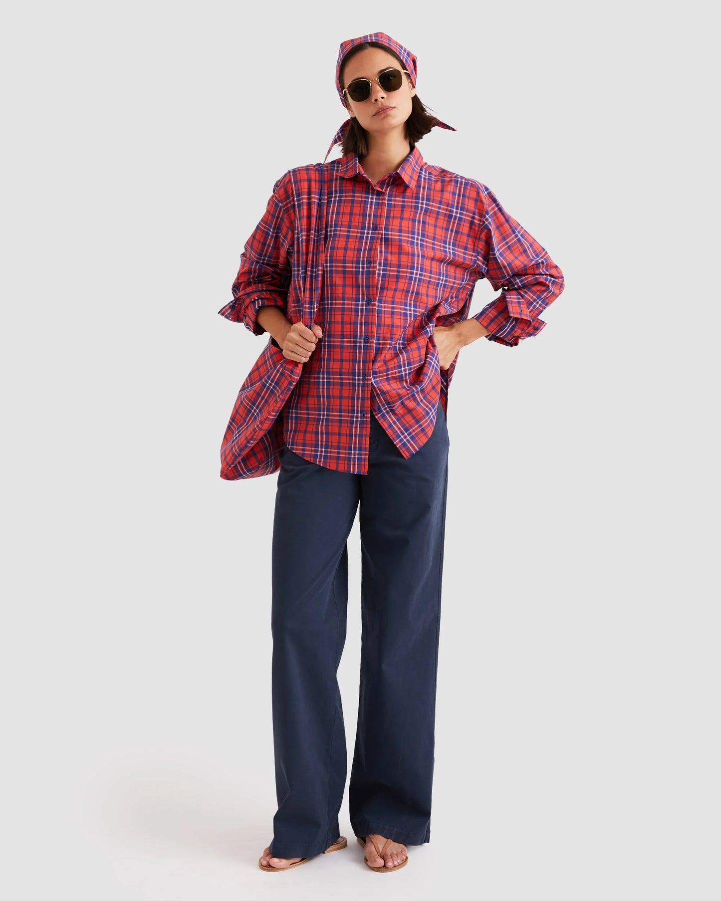 The Shellona in Poppy/Navy Plaid