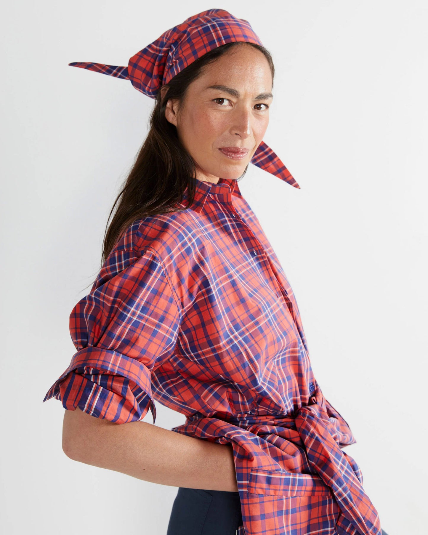 The Shellona in Poppy/Navy Plaid