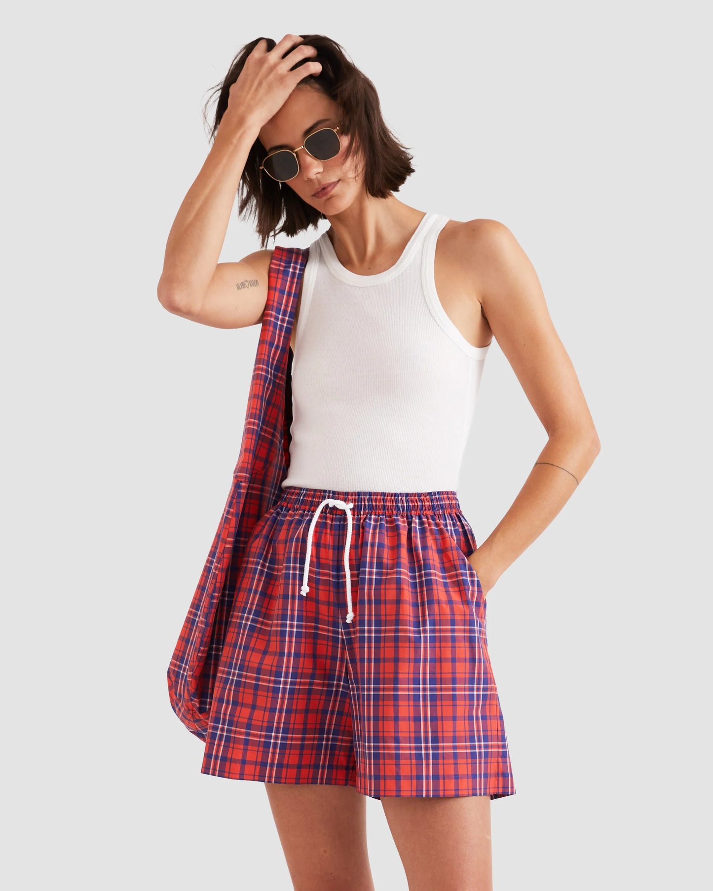 The Squid in Navy/Poppy Plaid