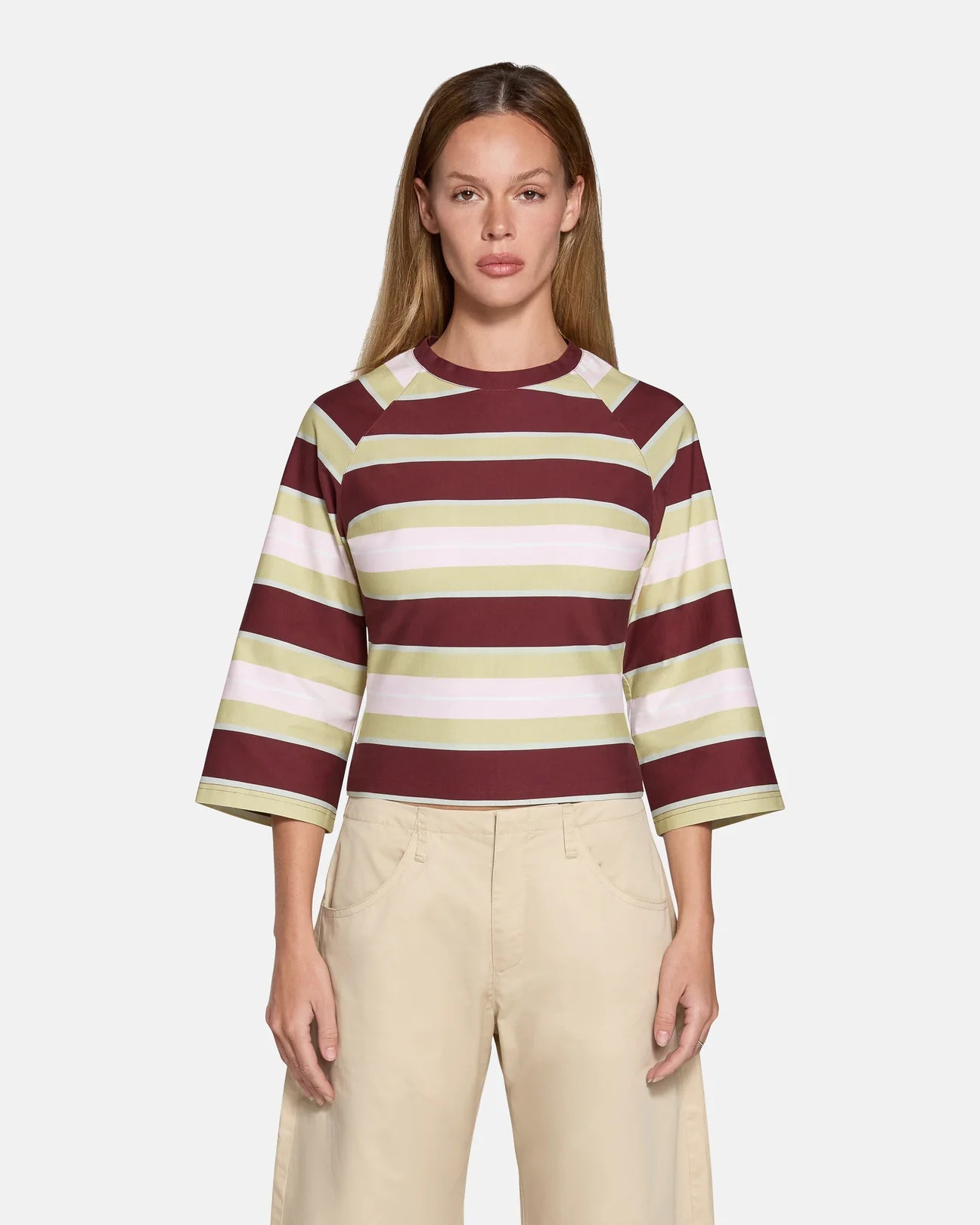 Kingsley Top in Burgundy Soft Pink Stripe