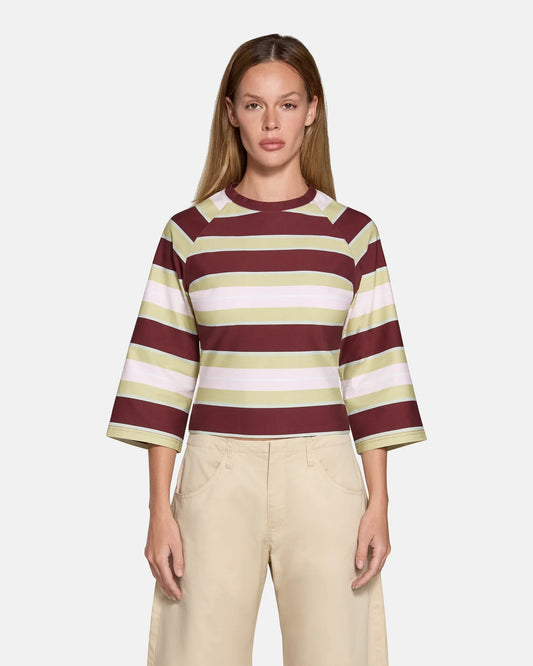 Kingsley Top in Burgundy Soft Pink Stripe