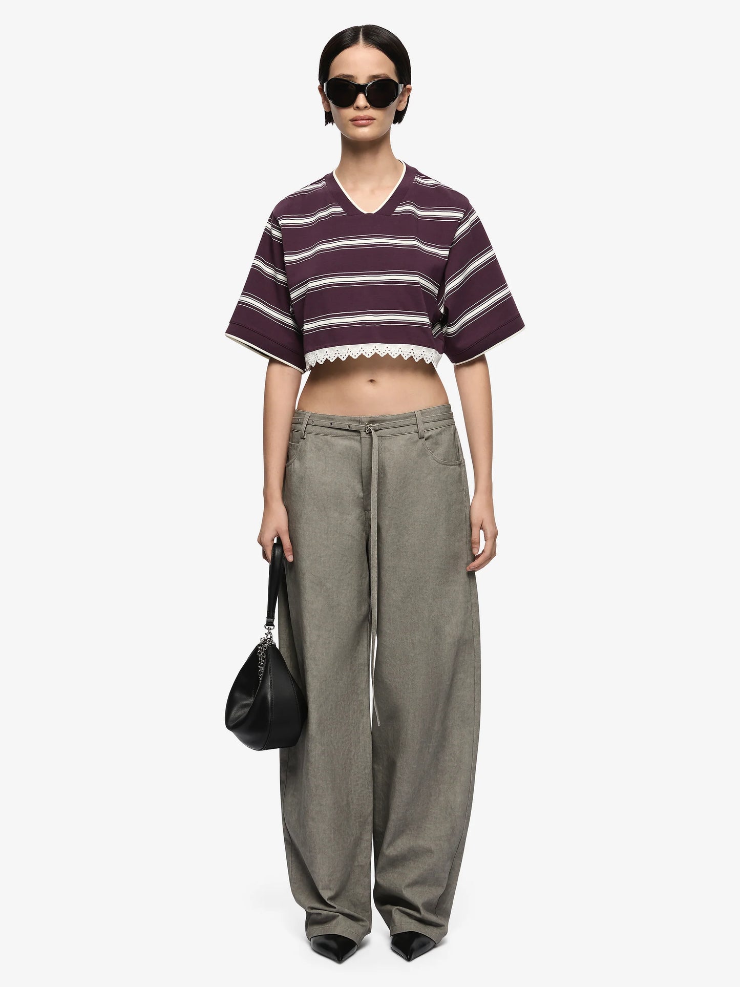 Luisa Cropped Jersey in Plum/Cream
