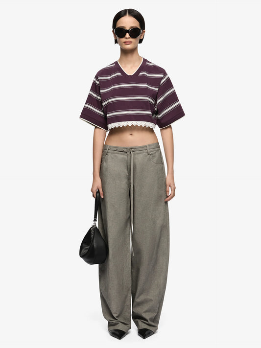 Luisa Cropped Jersey in Plum/Cream