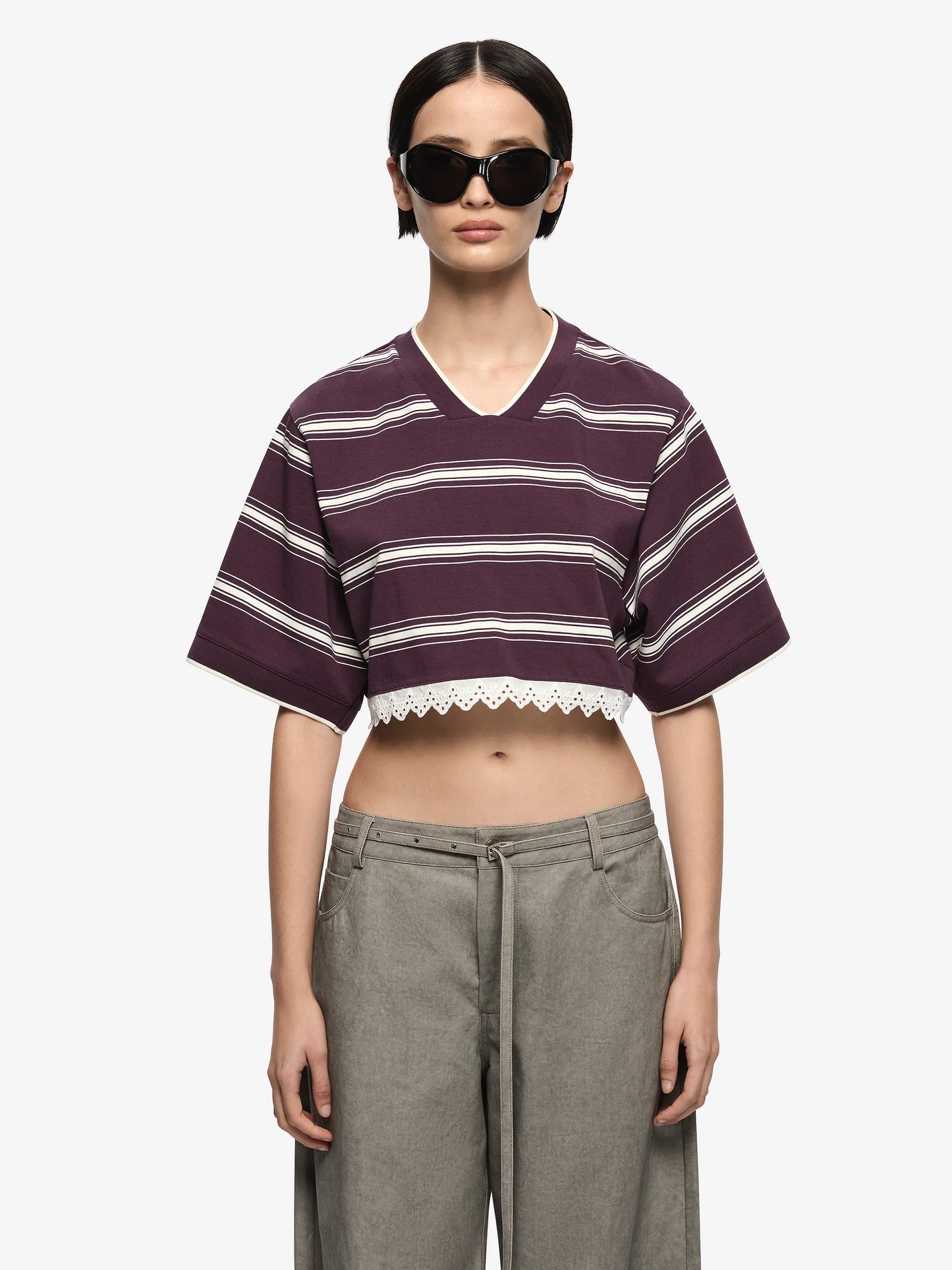 Luisa Cropped Jersey in Plum/Cream
