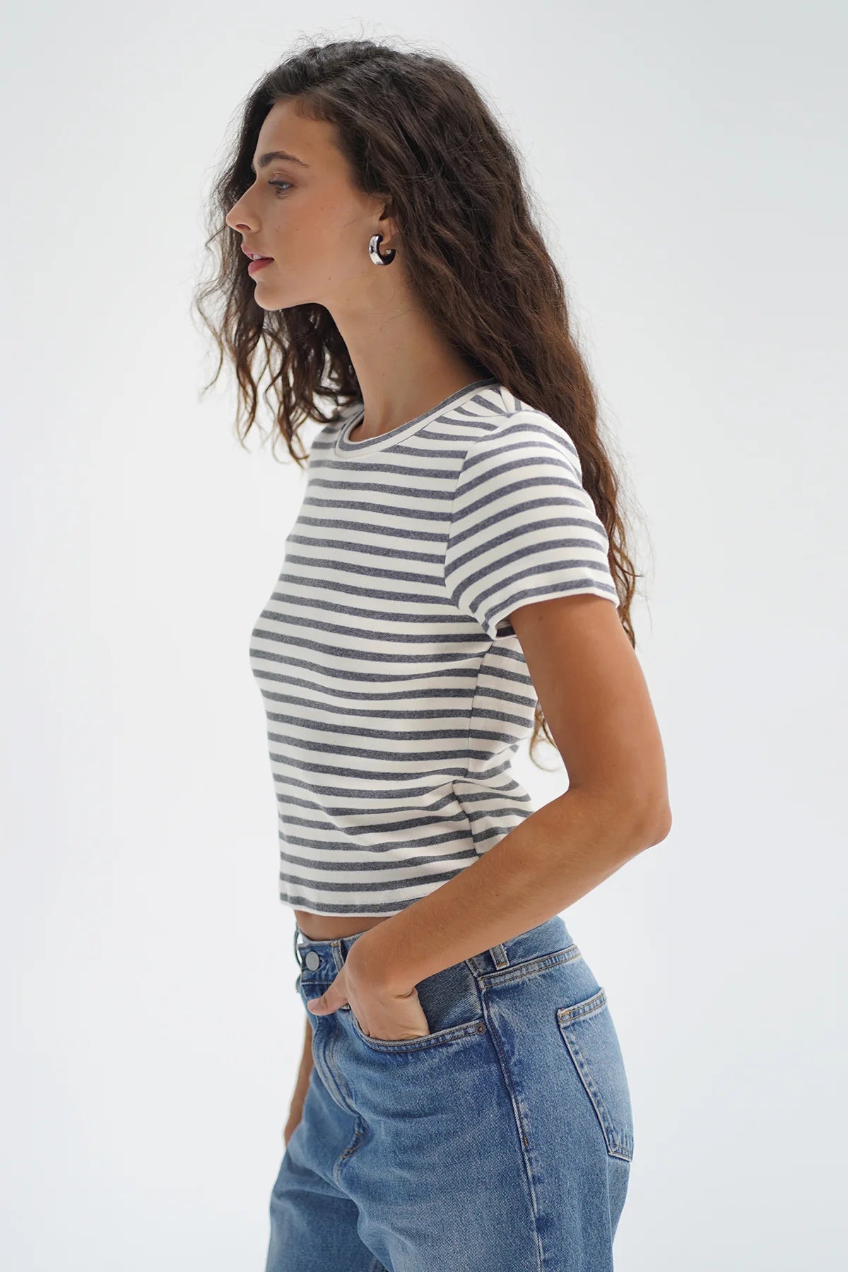 Dillon Tee in Greyscale Stripes